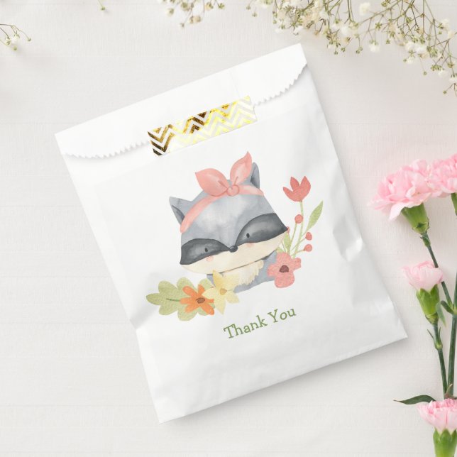 Girly Cute Pink Bow Baby Racoon Baby Shower Favour Bags (Sealed)