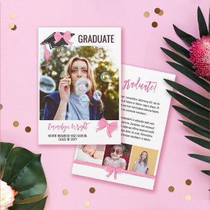 Girly Cute Pink Bows Photos Graduation Announcement