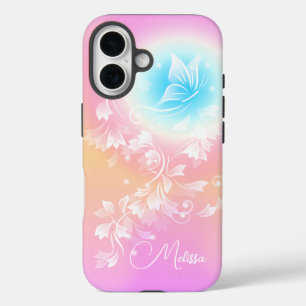Girly Cute Pink Floral Fantasy Monogram iPhone 16 Case