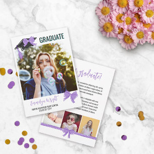 Girly Cute Purple Bows Photos Graduation Announcement