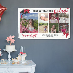 Girly Cute Red Bows 7 Photos Congrats Graduate Banner