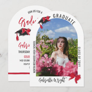 Girly Cute Red Bows Arch Graduation Celebration Invitation