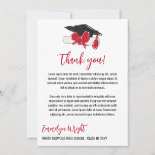 Girly Cute Red Bows Photo Graduation Thank You Card