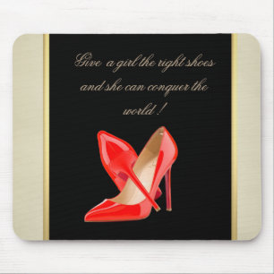 Girly Cute, Red High Heels-Motivational Message Mouse Mat
