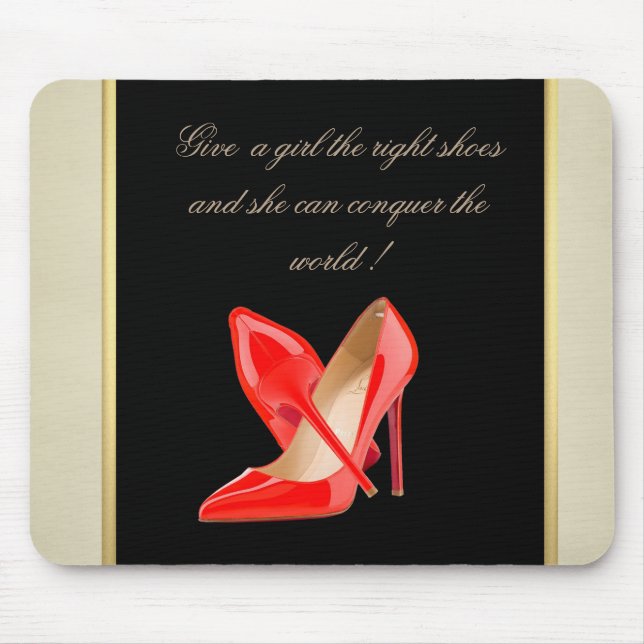 Girly Cute, Red High Heels-Motivational Message Mouse Mat (Front)