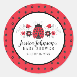 Girly Cute Red Ladybug Baby Shower Classic Round Sticker