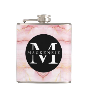 Girly Cute Rose Gold Monogram Name Hip Flask