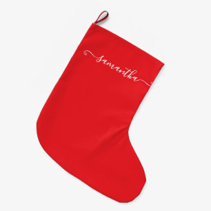 Girly Cute Signature Name Red Large Christmas Stocking