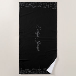 Girly cute summer ethnic black grey personalised beach towel