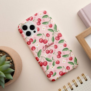 Girly Cute Sweet Pink Red Cherry Pattern Custom iPhone 16 Case