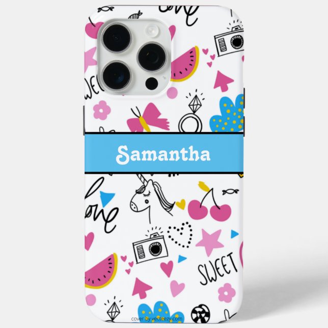 Girly Cute Trendy Simple Blue Stylish Pattern Case-Mate iPhone Case (Back)