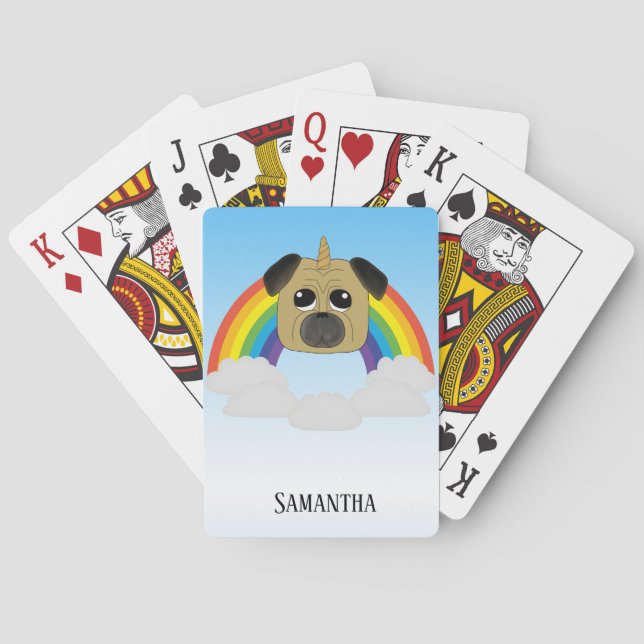 Girly Cute Unicorn Pug Pugicorn Kids Playing Cards (Back)