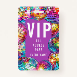 Girly Cute VIP All Access Pass QR Code Disco Ball ID Badge