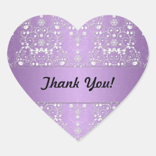 Girly Damask in Lavender and White Heart Sticker