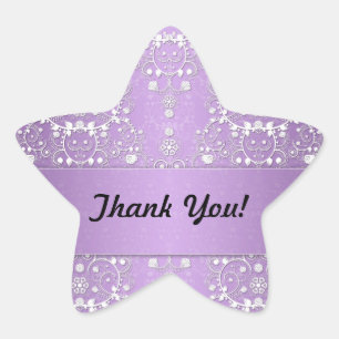 Girly Damask in Lavender and White Star Sticker