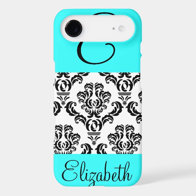 Girly Damask Pattern with Monogram and Name Case-Mate iPhone Case (Back)