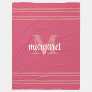 Girly dark pink monogram name Fleece Blanket