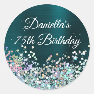  Girly Dark Turquoise Foil Holo Glitter Birthday Classic Round Sticker