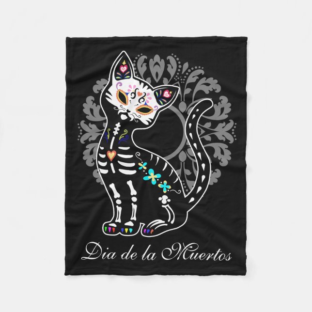 Girly Day of the Dead cute cat Fleece Blanket (Front)