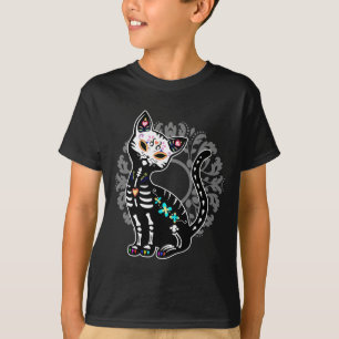 Girly Day of the Dead cute skeleton cat custom T-Shirt