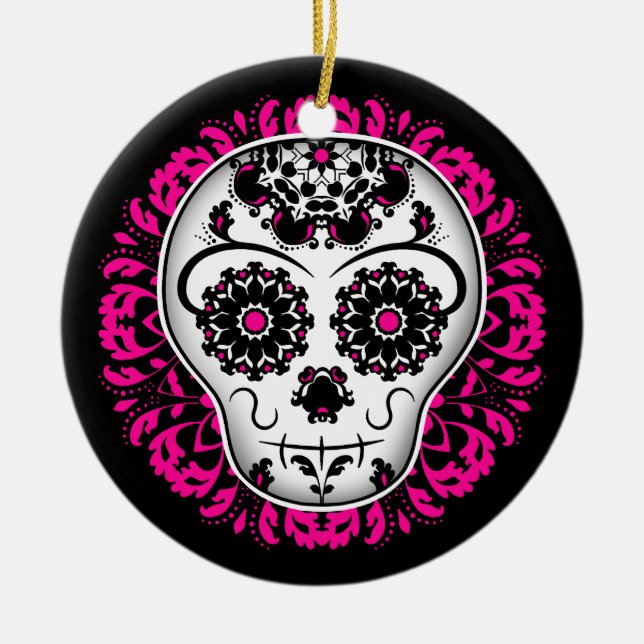 Girly day of the dead sugar skull ceramic tree decoration (Front)