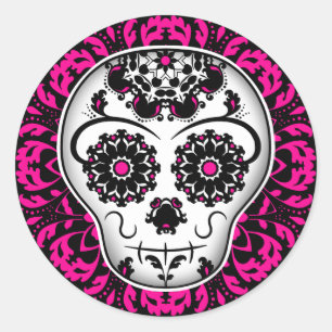 Girly day of the dead sugar skull classic round sticker