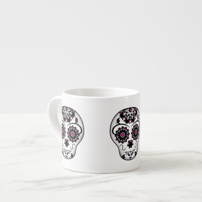 Girly day of the dead sugar skull espresso cup (Front Left)