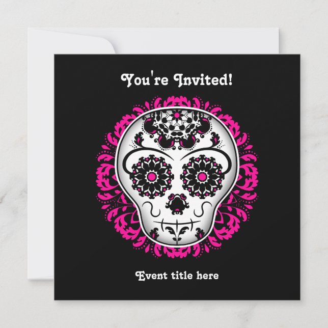 Girly day of the dead sugar skull party invitation (Front)