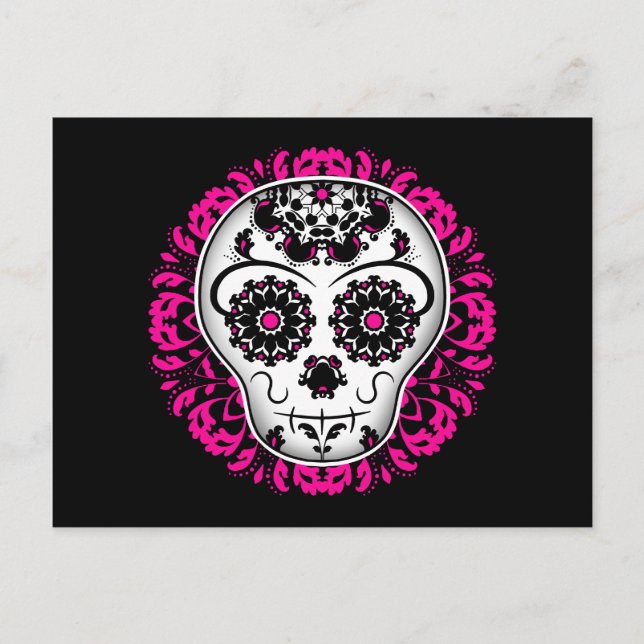 Girly day of the dead sugar skull postcard (Front)