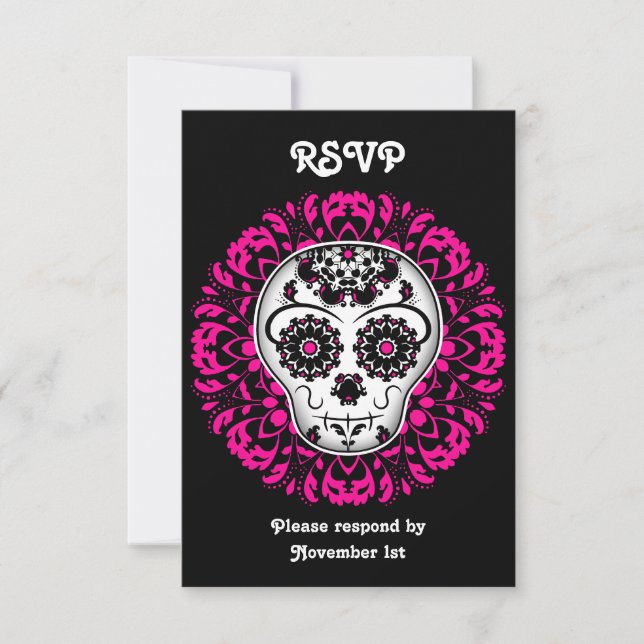 Girly day of the dead sugar skull RSVP party Card (Front)