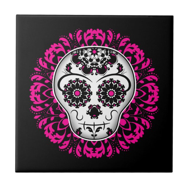 Girly day of the dead sugar skull tile (Front)