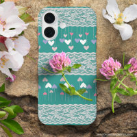 Girly decorated heart pattern with lace Turquoise