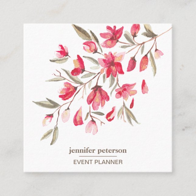 Girly Delicate bloom  Floral  Social Media Icons Square Business Card (Front)