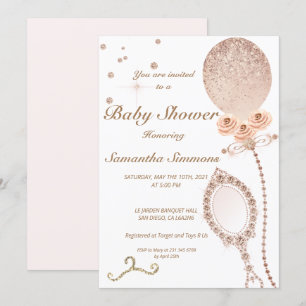 Girly Diamond Rose Gold Glitter Balloon Baby Showe Invitation