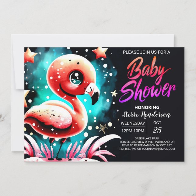 Girly Digital Flamingo Baby Shower Invitation (Front)
