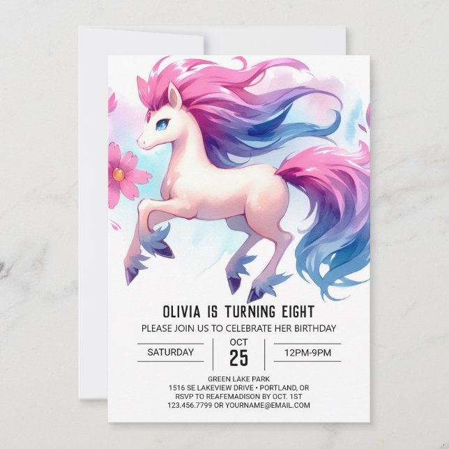  Girly Digital Horse Birthday  Invitation (Front)