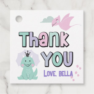 Girly Dinosaur A-Roar-able Birthday Thank You  Favour Tags