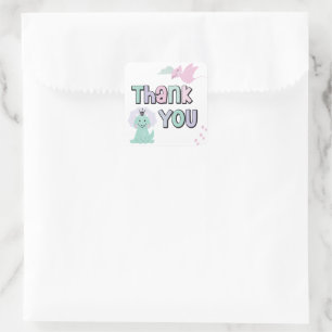 Girly Dinosaur A-Roar-able Birthday Thank You  Square Sticker