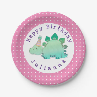 Girly Dinosaur | Kids Birthday Party Paper Plate