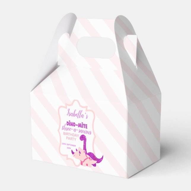 Girly Dinosaur Pink Birthday Party Favour Box (Front Side)