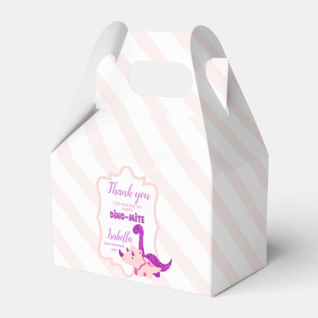 Girly Dinosaur Pink Thank You Party Favour Box (Front Side)