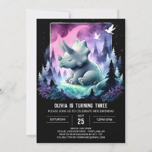Girly Dinosaur Triceratops Birthday Invitation