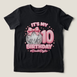 Girly Disco Ball 10th Birthday Pink Bow Tri-Blend Shirt