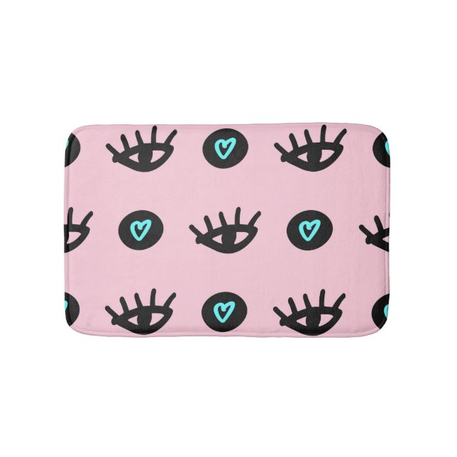 Girly Doodle: Eyes Hearts Seamless. Bath Mat (Front)