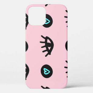 Girly Doodle: Eyes Hearts Seamless. iPhone 12 Case