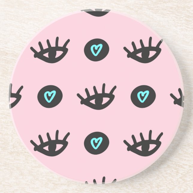Girly Doodle: Eyes Hearts Seamless. Coaster (Front)