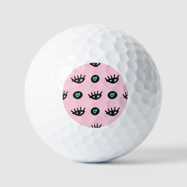 Girly Doodle: Eyes Hearts Seamless. Golf Balls (Front)