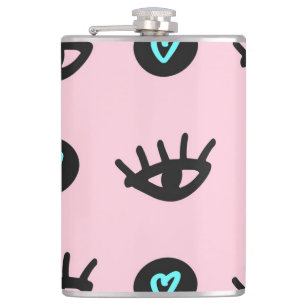 Girly Doodle: Eyes Hearts Seamless. Hip Flask