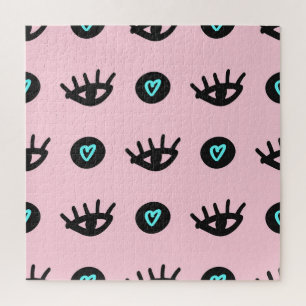 Girly Doodle: Eyes Hearts Seamless. Jigsaw Puzzle