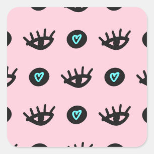Girly Doodle: Eyes Hearts Seamless. Square Sticker